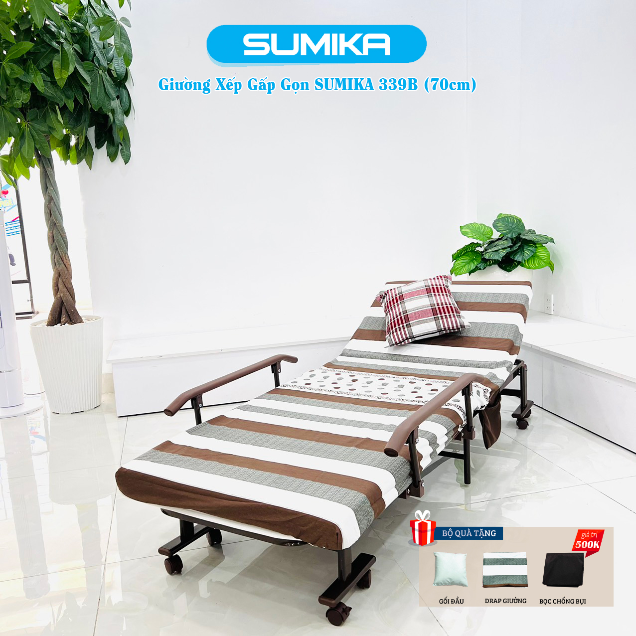Giường gấp xếp gọn đa năng SUMIKA 339B, rộng 70cm
